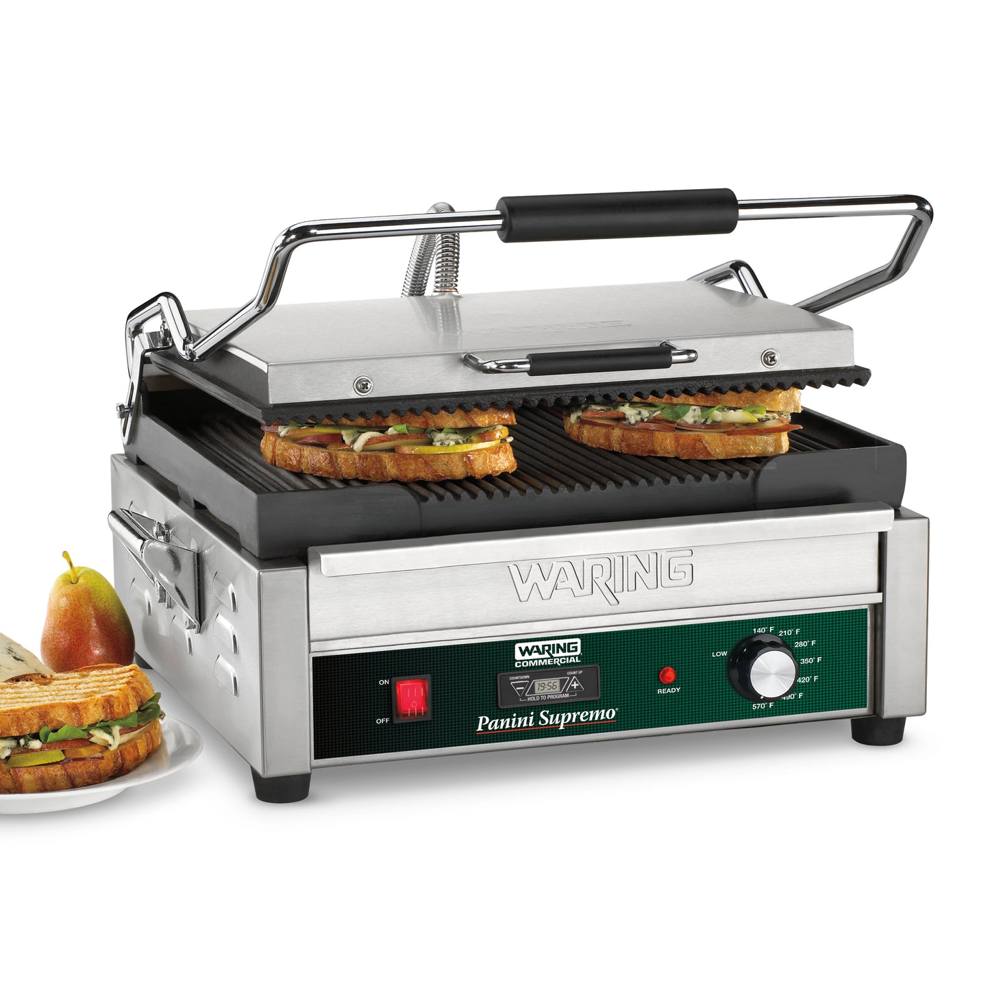 Waring WPG250T Panini Supremo® Large Panini Grill with Timer — 120V (14.5" x 11" cooking surface)