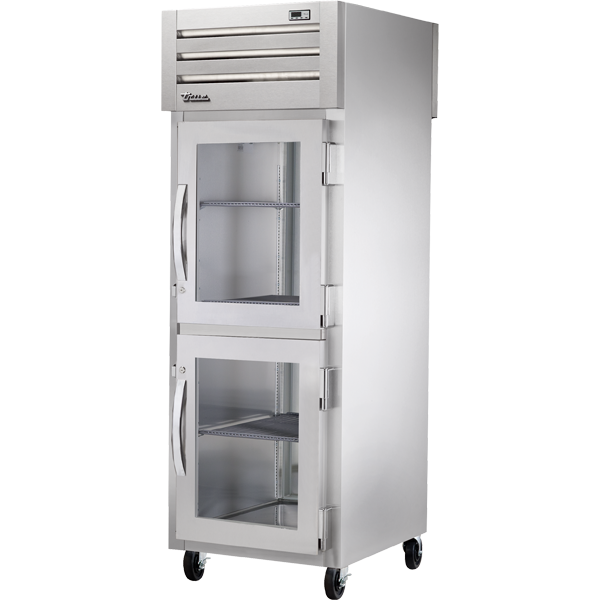 True STA1RPT-2HG-1S-HC Pass-Thru Half Glass Front/Solid Rear Swing Doors Refrigerator