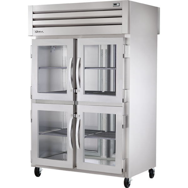 True STR2RPT-4HG-2S-HC Pass-Thru Glass Half Front/Solid Rear Swing Doors Refrigerator