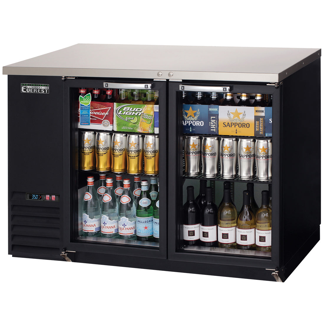 Everest Refrigeration EBB48G-24 2 Glass Door Back Bar Cooler, 48" Length, 24" Depth - Black Exterior