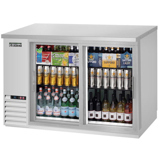 Everest Refrigeration EBB48G-SD-SS 2 Deep Glass Sliding Door Back Bar Cooler, 48" - Stainless Steel Exterior