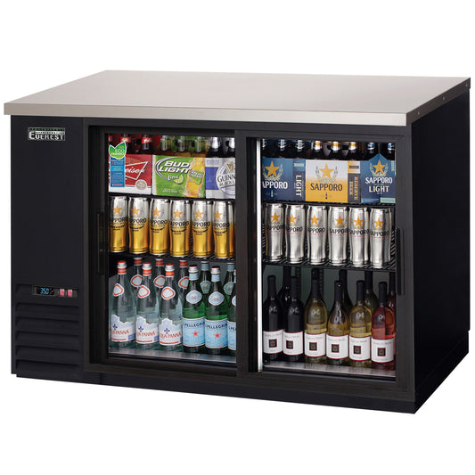 Everest Refrigeration EBB48G-SD 2 Deep Glass Sliding Door Back Bar Cooler, 48" - Black Exterior