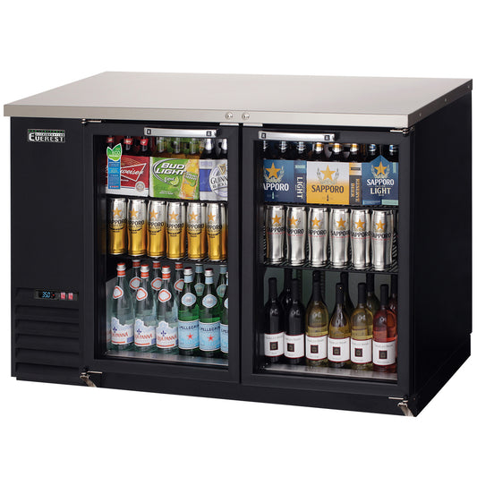 Everest Refrigeration EBB48G 2 Glass Door Back Bar Cooler, 48" - Black Exterior