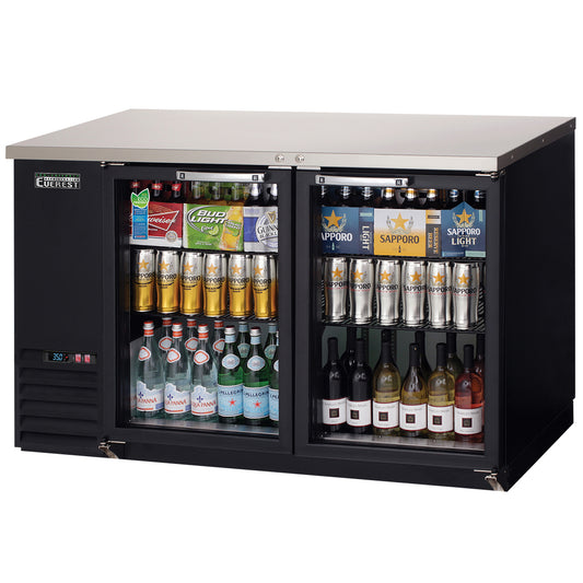 Everest Refrigeration EBB59G-24 2 Glass Door Back Bar Cooler, 59" Length,  24" Depth - Black Exterior