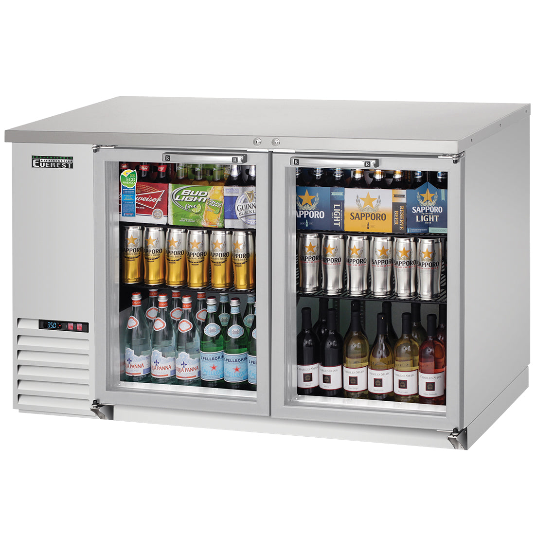 Everest Refrigeration EBB59G-SS 2 Glass Door Back Bar Cooler, 59" - Stainless Steel Exterior