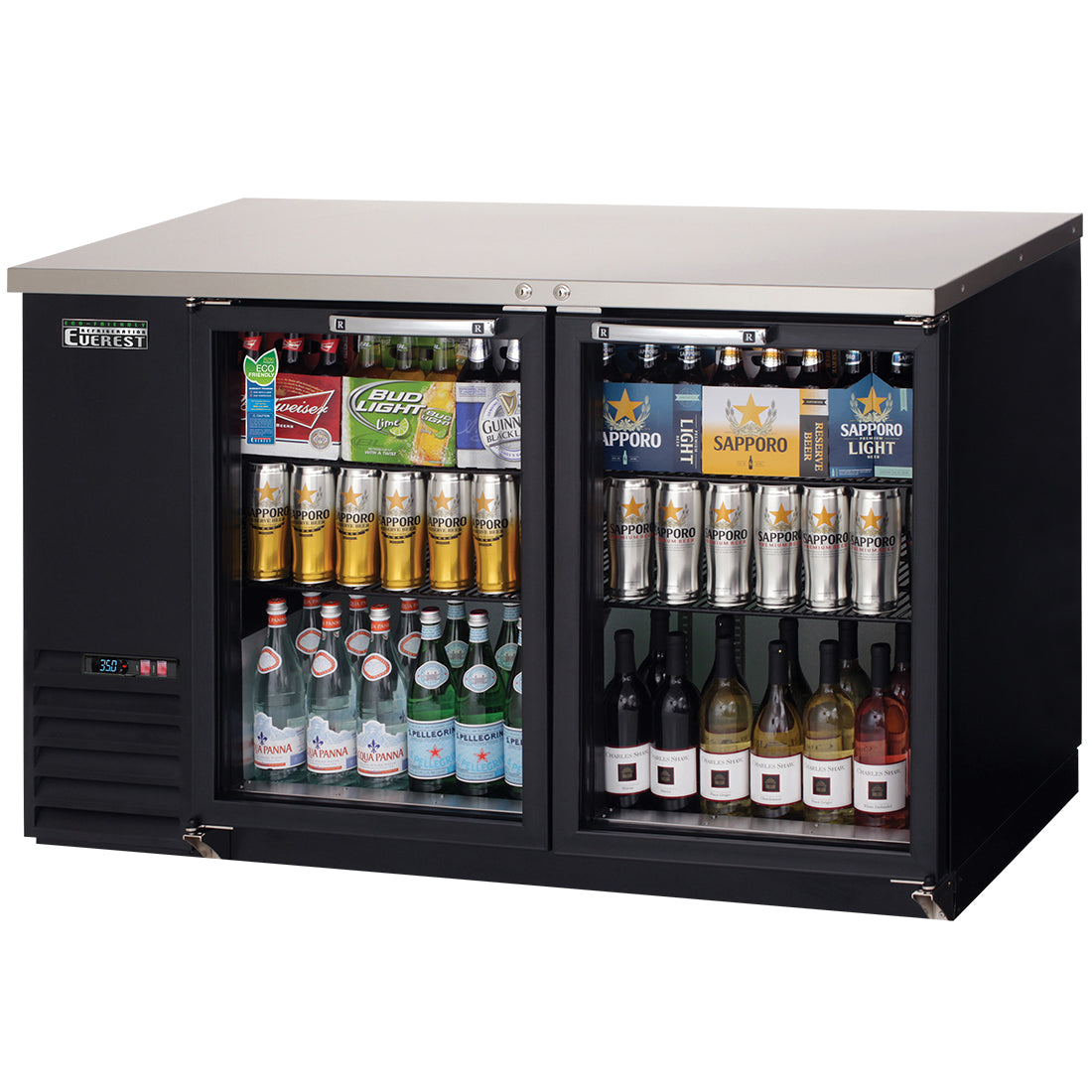 Everest Refrigeration EBB59G 2 Glass Door Back Bar Cooler, 59" - Black Exterior