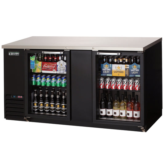 Everest Refrigeration EBB69G 2 Glass Door Back Bar Cooler, 69" - Black Exterior