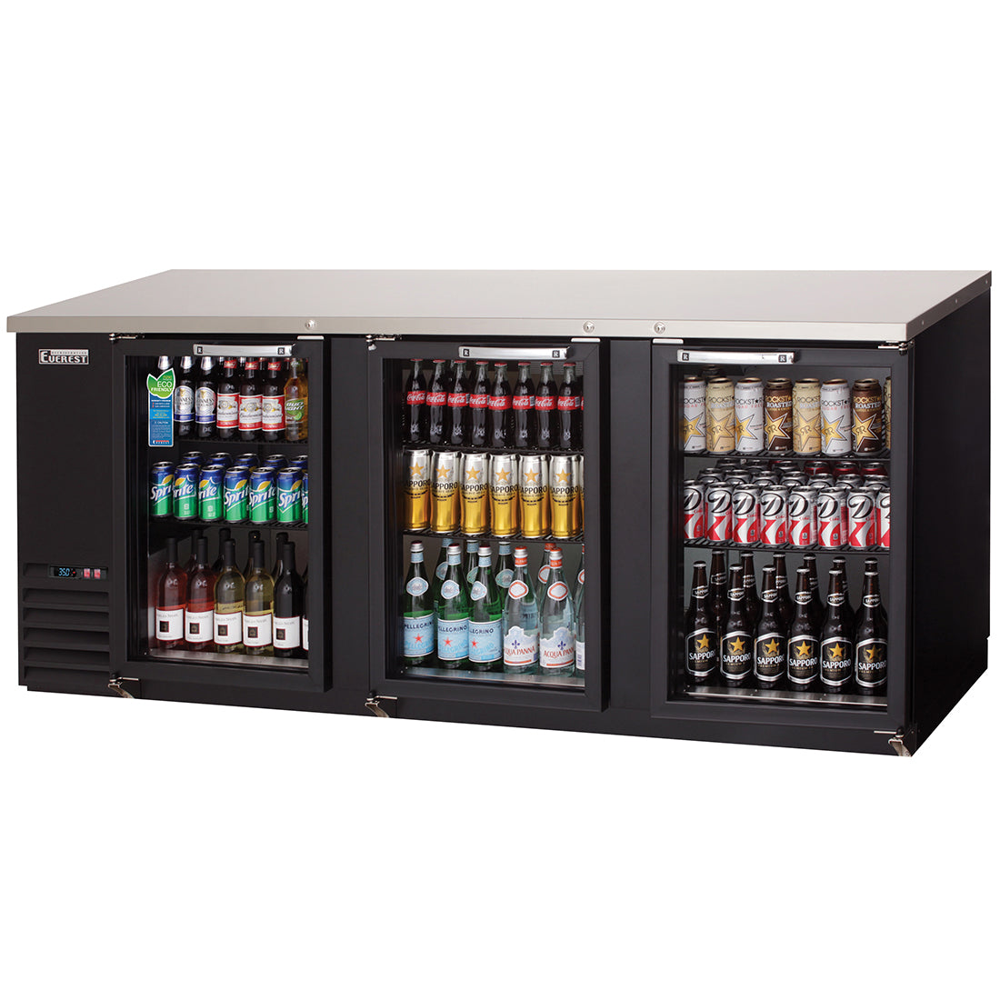 Everest Refrigeration EBB90G 3 Glass Door Back Bar Cooler, 90" - Black Exterior 3 Glass Door Back Bar Cooler, 90" - Black Exterior