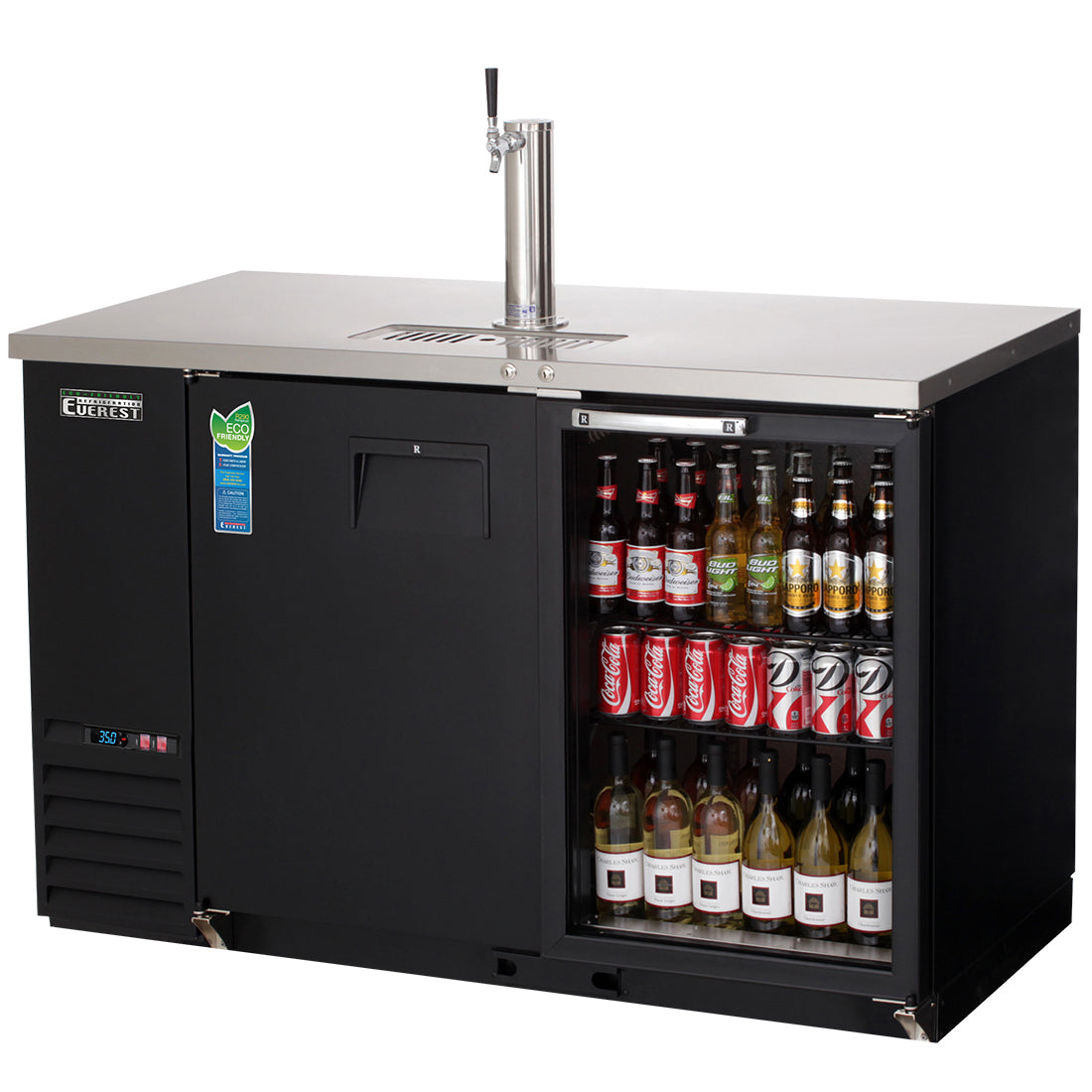 Everest Refrigeration EBD2-BBG-24 2 Door (1 glass) Back Bar & Beer Dispenser, 58" Length, 24" Depth (One 1-Faucet Tower) - Black Exterior