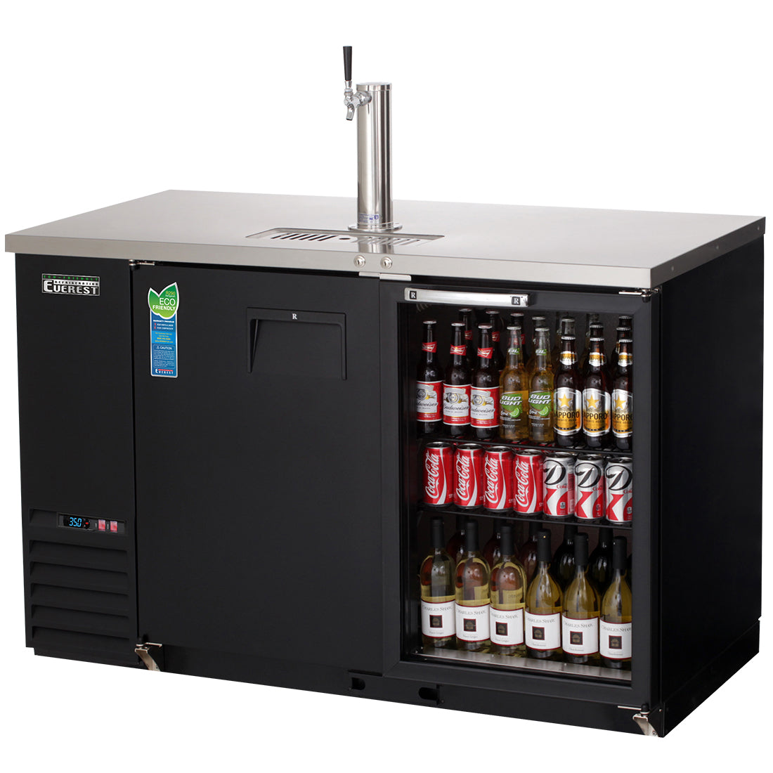 Everest Refrigeration EBD2-BBG 2 Door (1 glass) Back Bar & Beer Dispenser, 58" (One 1-Faucet Tower) - Black Exterior