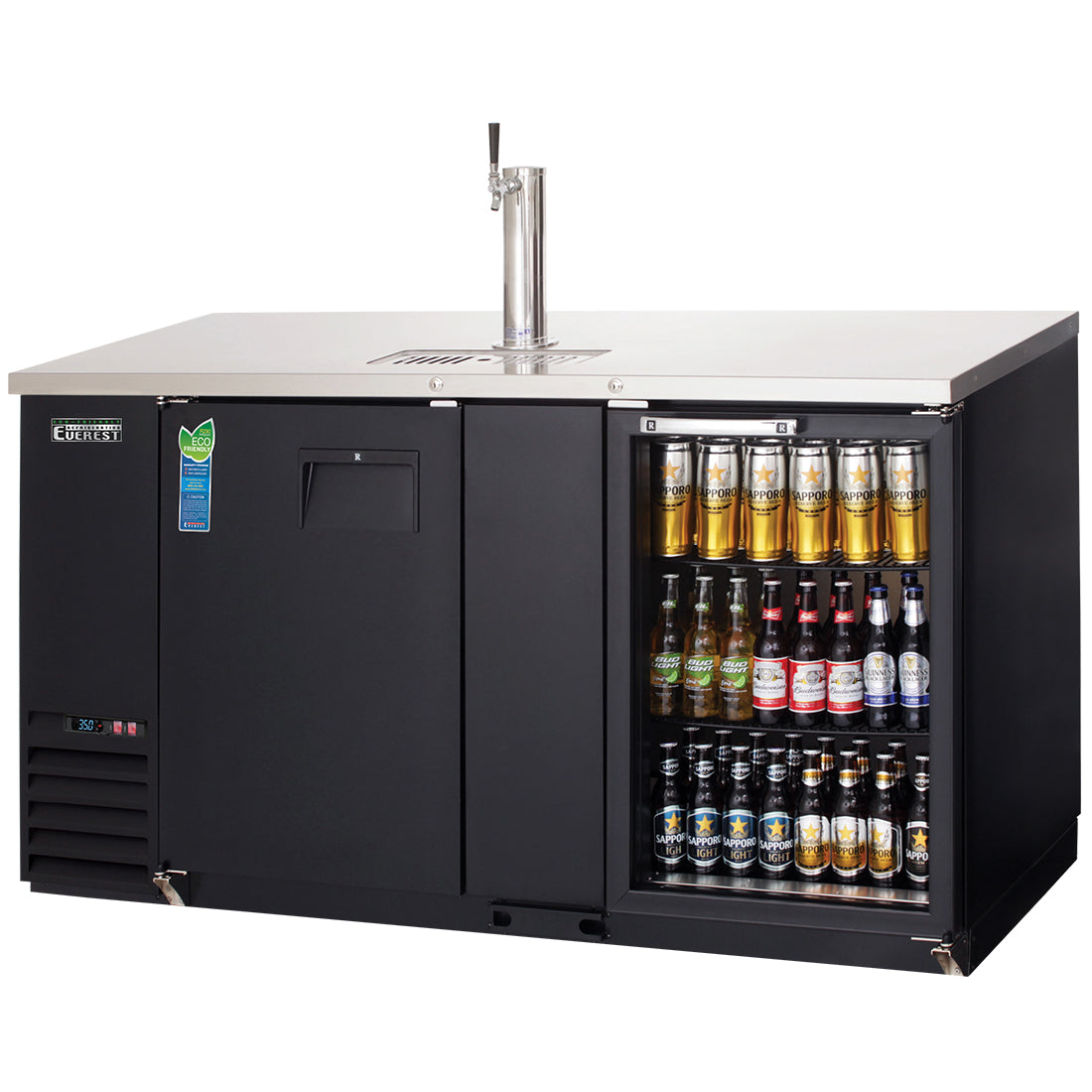 Everest Refrigeration EBD3-BBG 2 Door (1 glass) Back Bar & Beer Dispenser, 68" (One 1-Faucet Tower) - Black Exterior