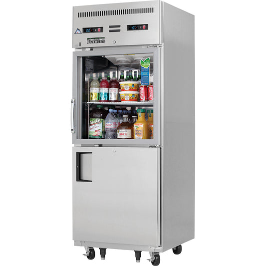 Everest Refrigeration EGSDH2 1 Section - 2 Half Door Dual Temp, Top Glass & Bottom Solid, 29 1/4"