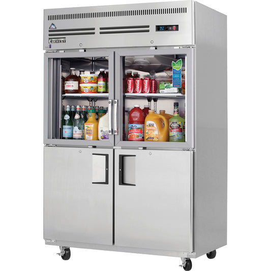 Everest Refrigeration EGSH4 2 Section - 4 Half Door Refrigerator, Top Glass & Bottom Solid, 49 3/4"