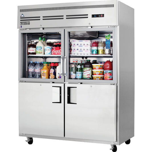 Everest Refrigeration EGSWH4 2 Wide Section - 4 Half Door Refrigerator, Top Glass & Bottom Solid, 59"