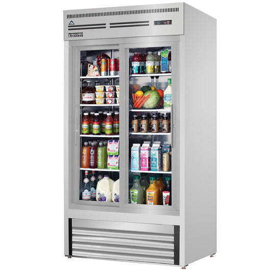 Everest Refrigeration EMGR33-SS 2 Door Refrigerator Merchandiser (Sliding), 33 cu ft - Stainless Steel Interior & Exterior