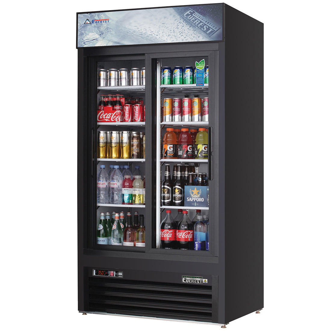 Everest Refrigeration EMGR33B 2 Door Refrigerator Merchandiser (Sliding), 33 cu ft - Black Exterior