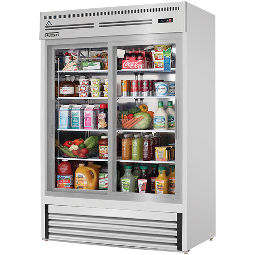 Everest Refrigeration EMGR48-SS 2 Door Refrigerator Merchandiser (Sliding), 48 cu ft - Stainless Steel Interior & Exterior