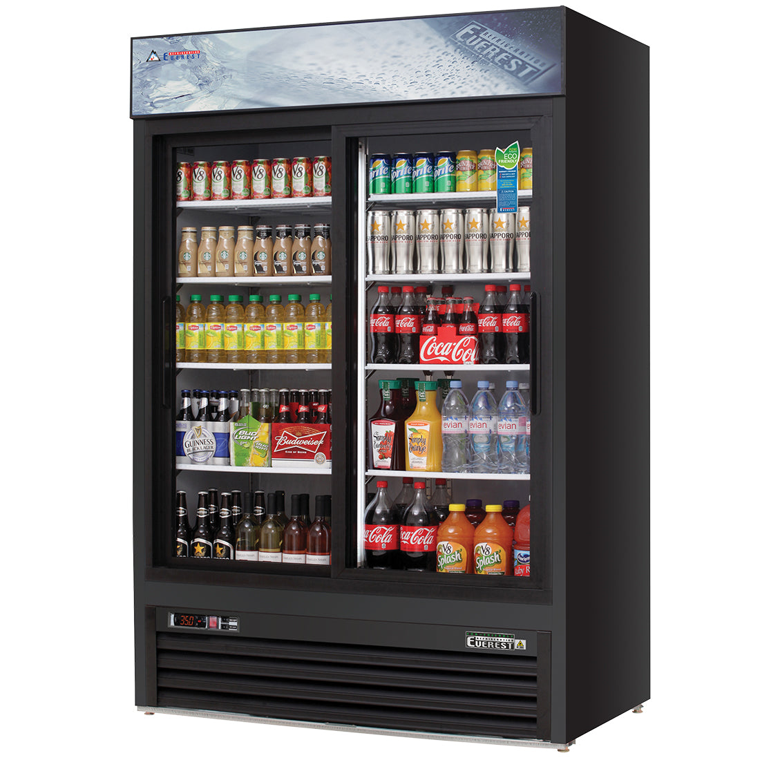 Everest Refrigeration EMGR48B 2 Door Refrigerator Merchandiser (Sliding), 48 cu ft - Black Exterior