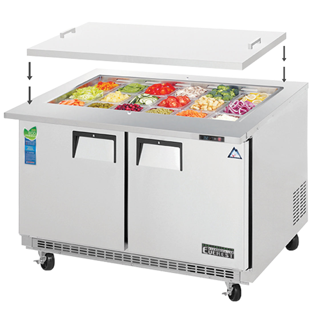 Everest Refrigeration EOTP2 2 Door Open Top Prep Table, 47 1/2" (Mega Top)