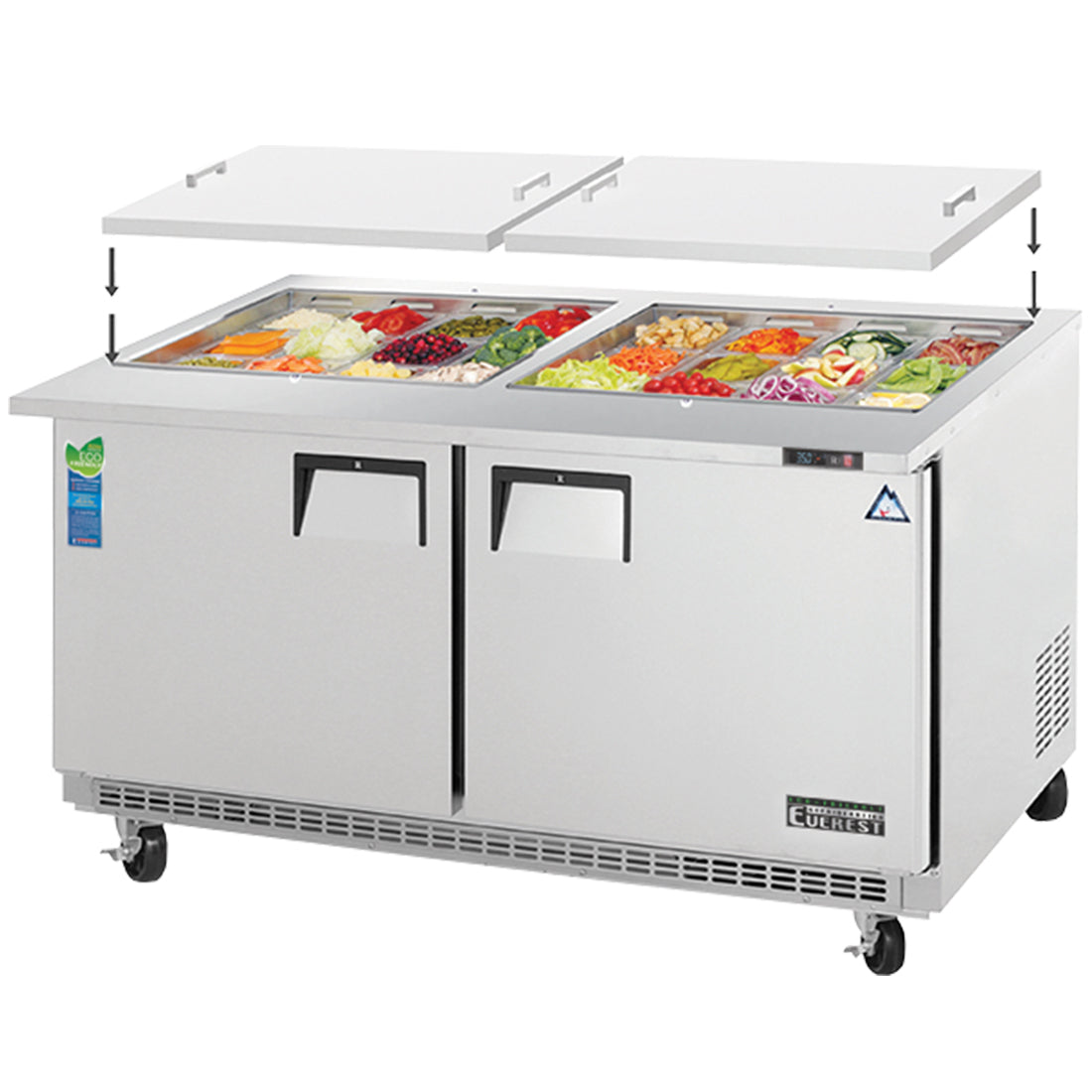 Everest Refrigeration EOTPW2 2 Door Open Top Prep Table, 59 1/2" (Mega Top)