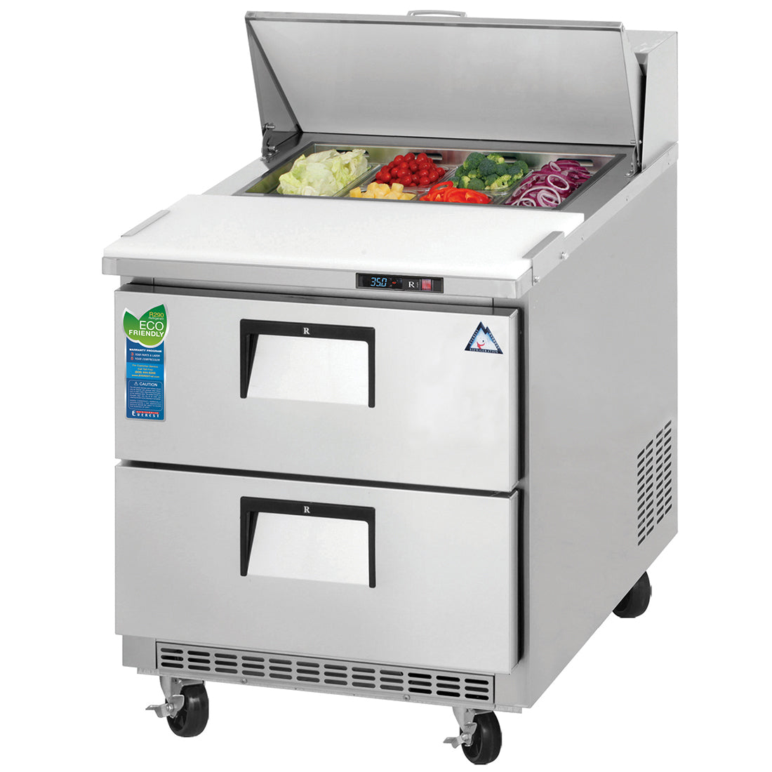 Everest Refrigeration EPBNR1-D2 1 Section 2 Drawer Sandwich Prep Table, 27 1/2"