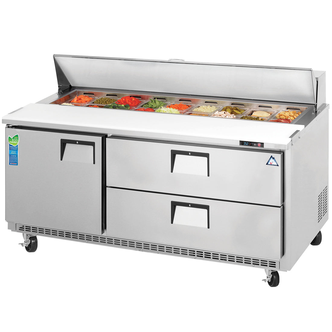 Everest Refrigeration EPBNR3-D2 3 Section 1 Door & 2 Drawer Sandwich Prep Table, 71 1/2"