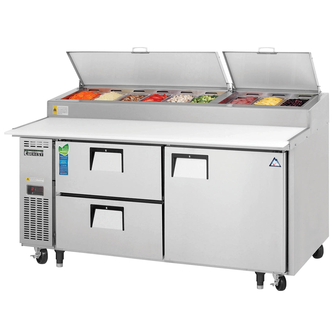 Everest Refrigeration EPPR2-D2 2 Section 1 Door & 2 Drawer Combo Pizza Prep Table, 71 1/2"