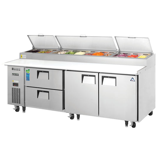 Everest Refrigeration EPPR3-D2 3 Section 2 Door & 2 Drawer Combo Pizza Prep Tables, 93"