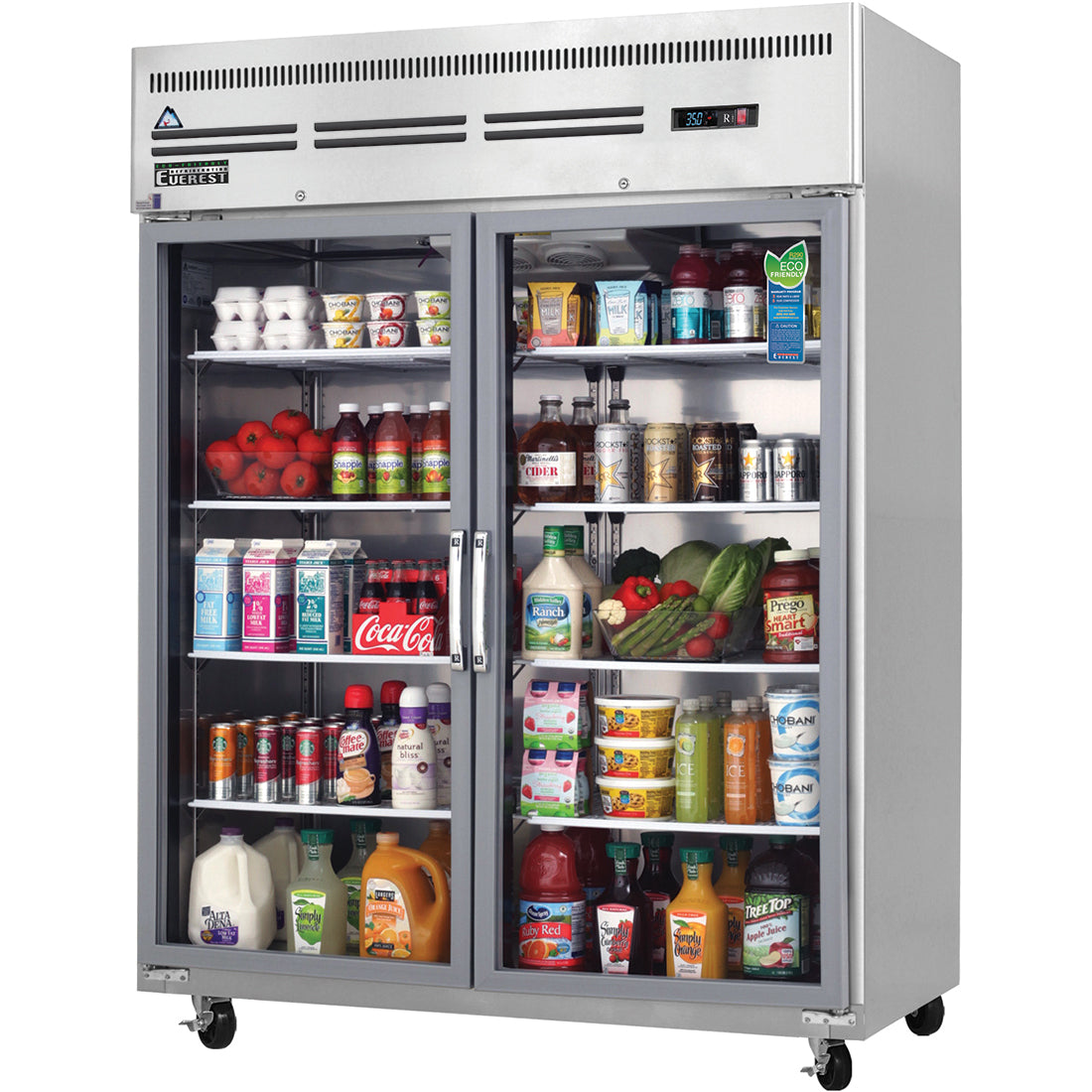 Everest Refrigeration ESGWR2 2 Wide Glass Door (Swing) Refrigerator, 59"