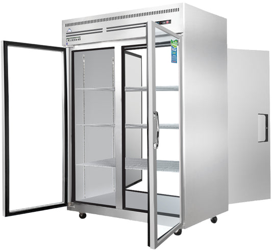 Everest Refrigeration ESPT-2G-2S 2 Section - 2 Front Glass Door & 2 Rear Solid Door Pass-Thru Refrigerator, 49 5/8"