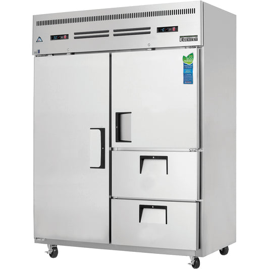 Everest Refrigeration ESWQ2D2 2 Wide Section -1 Full Dr (LFT; Ref), 1 Halt Dr (RT Top; Fzr) & 2 Drawer (RT Bottom; Ref) 3/4 Ref