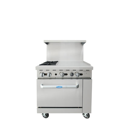 Atosa AGR-2B24GR 36″ Gas Range with Two (2) Open Burners & 24″ Griddle (Castors Included)