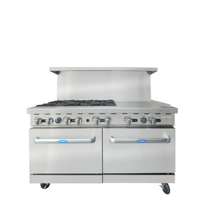 Atosa AGR-6B24GR 60″ Gas Range with Six (6) Open Burners & 24″ Griddle (Castors Included)