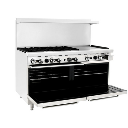 Atosa AGR-6B24GR 60″ Gas Range with Six (6) Open Burners & 24″ Griddle (Castors Included)