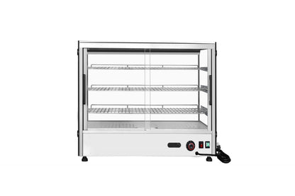 Atosa CHDS-71 Countertop Heated Display Case - Square, 7.1 Cu Ft w/ 3 SS Shelves w/ 2 Rear Sliding Glass Doors Dimensions: 35-3/8 W * 22-1/2 D * 26-5/8 H