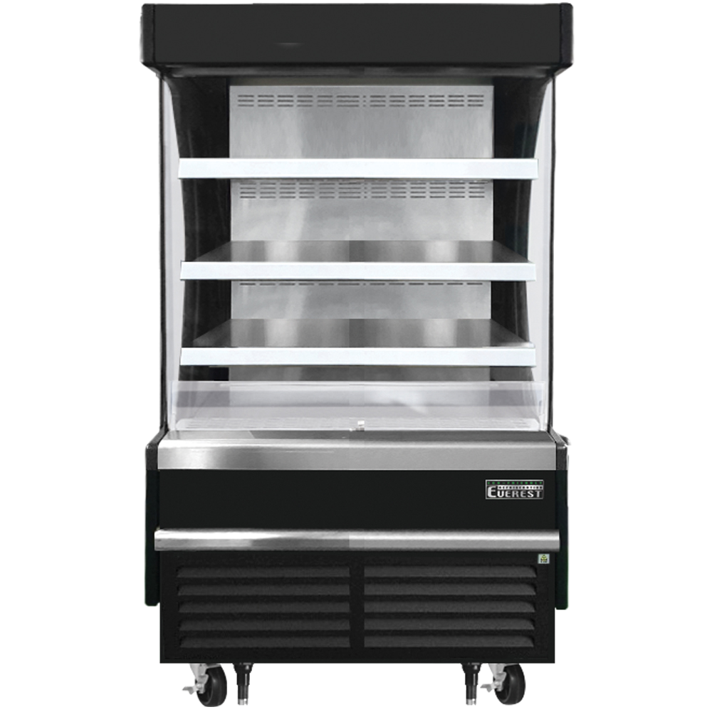 Everest Refrigeration EOMV-36-B-28-S Vertical Open Air Merchandiser, 37 1/4" Length, 28 3/8" Depth, 60 1/8" Height - Black Exterior