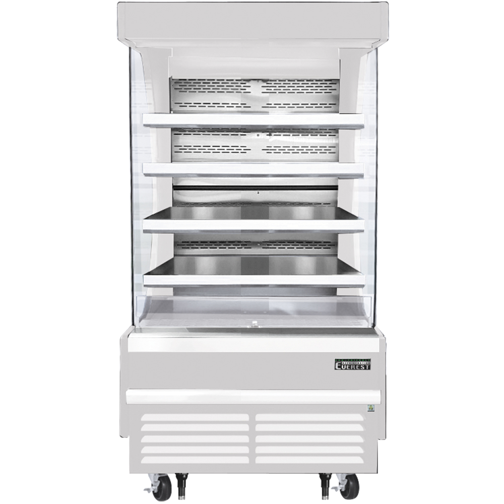 Everest Refrigeration EOMV-36-W-28-T Vertical Open Air Merchandiser, 37 1/4" Length, 28 3/8" Depth, 78" Height - White Exterior