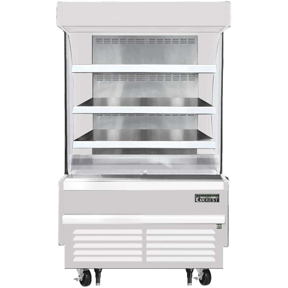 Everest Refrigeration EOMV-36-W-28-S Vertical Open Air Merchandiser, 37 1/4" Length, 28 3/8" Depth, 60 1/8" Height - White Exterior