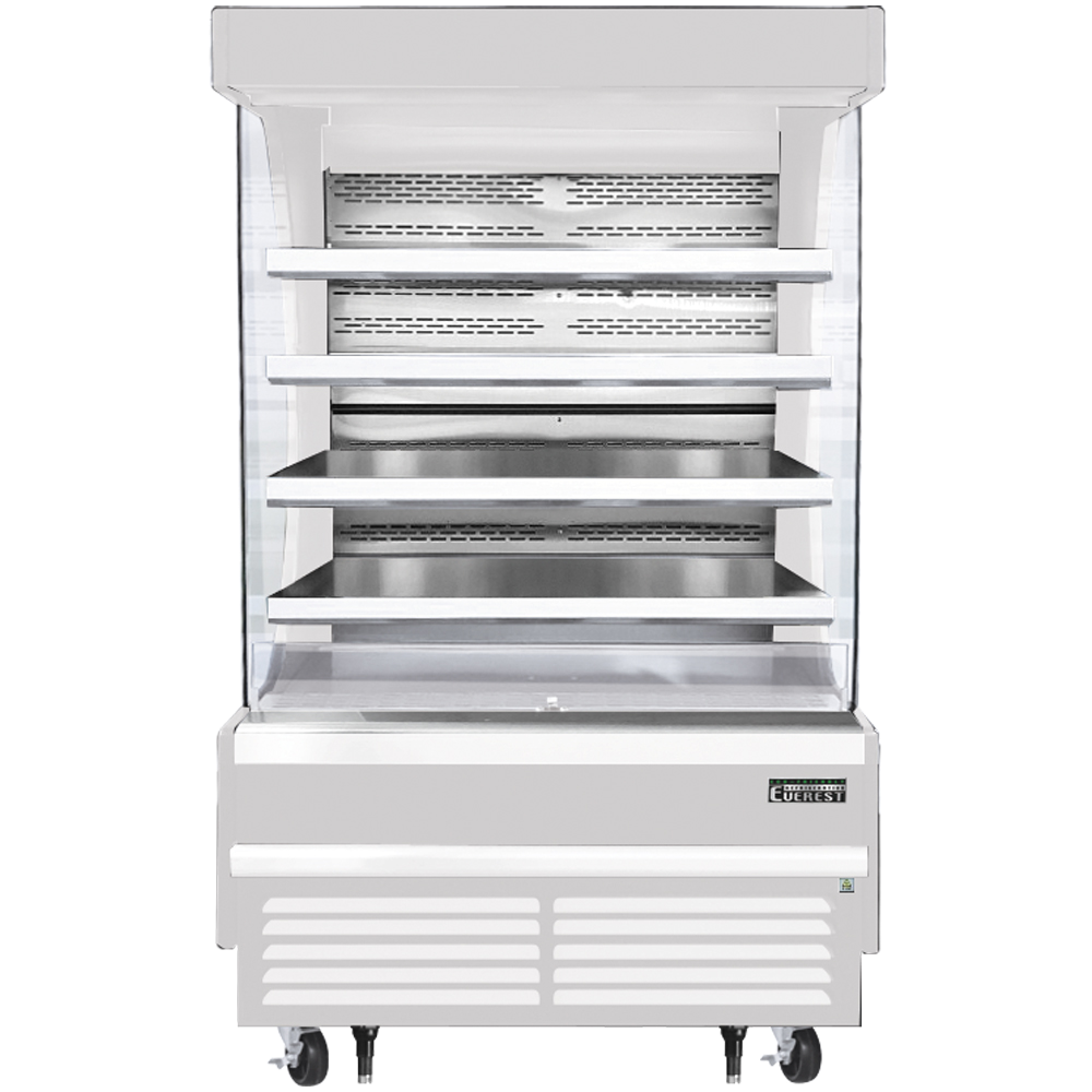 Everest Refrigeration EOMV-48-W-28-T Vertical Open Air Merchandiser, 48" Length, 28 3/8" Depth, 78" Height - White Exterior