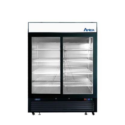 Atosa MCF8727GR Bottom Mount (2) Glass Sliding Door Refrigerator 44.85 cu ft - Black Cabinet