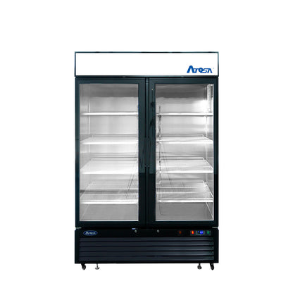 Atosa MCF8732GR Bottom Mount (2) Glass Door Freezer - 28.5 cu ft- Black Cabinet