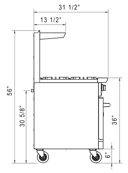 Dukers DCR36-6B 36″ Gas Range with Six (6) Open Burners