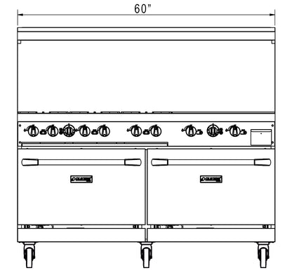 Dukers DCR60-6B24GM 60″ Gas Range with Six (6) Open Burners & 24″ Griddle